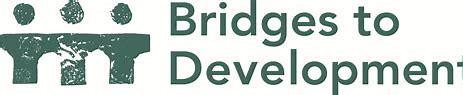 Logo of Bridges to Development. Illustration of three people standing shoulder to shoulder on left, next to the name of the organizations. Everything in color green
